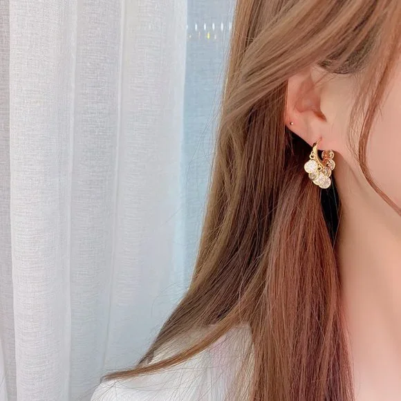 NEW 14K Gold Plated Round Diamond Drop Huggie Hoop Earrings - Picture 4 of 8